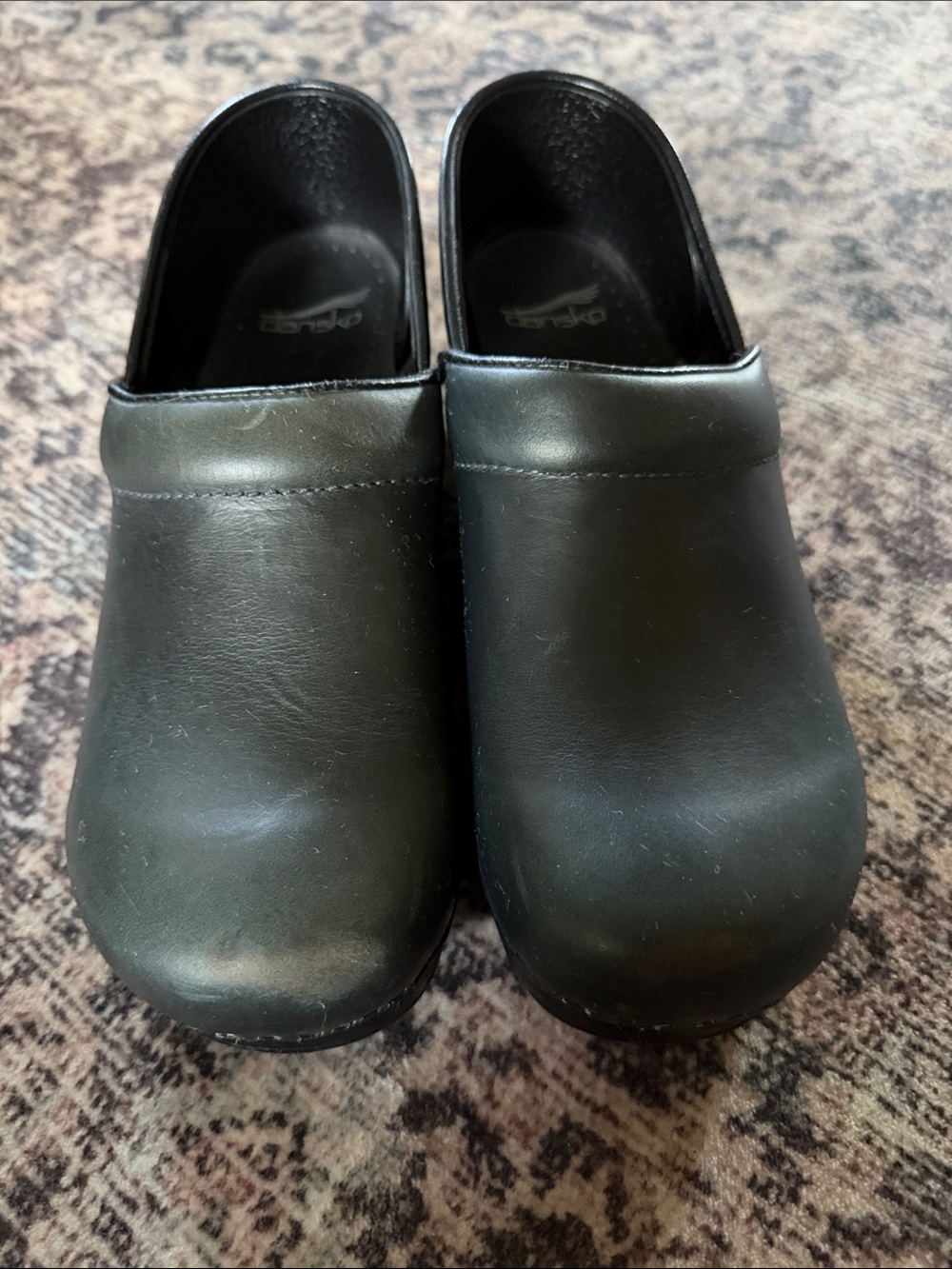 Dansko Black Slip-On Leather Clogs